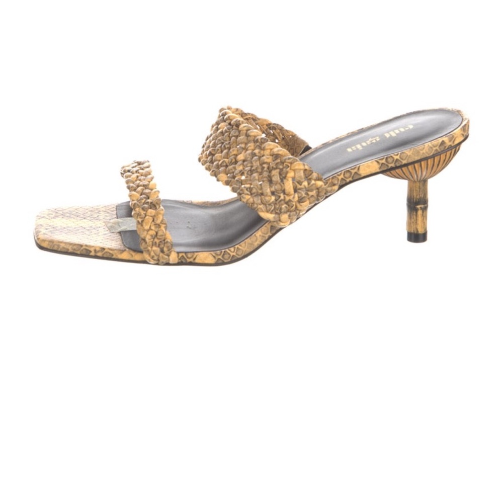 Cult Gaia Tan Heeled Sandals with Woven Design and Bamboo Heel size 40